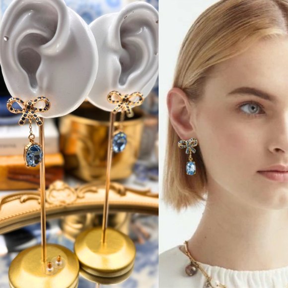 Oscar de la Renta Jewelry - 🆕 OSCAR DE LA RENTA 🧿 NWOT Blue Sparkle & Dangling Bow Earrings